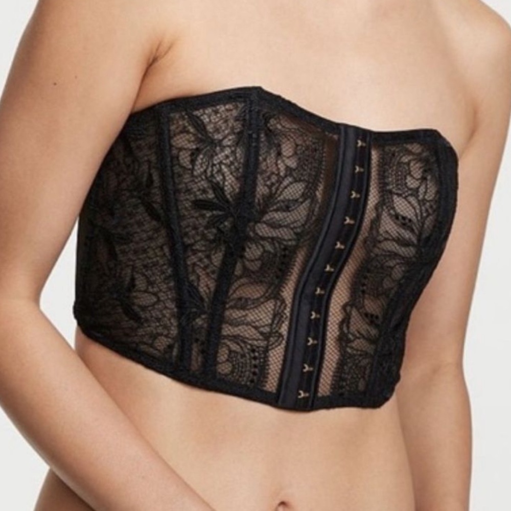 Victoria's Secret Black Lace Strapless Corset large NWT